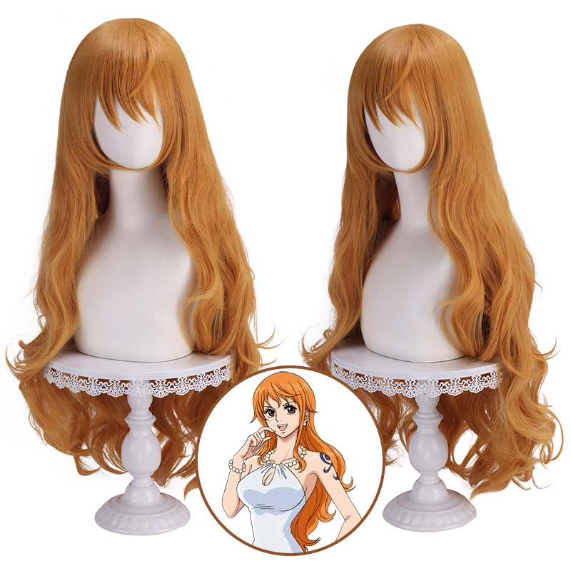 Anime Cosplay Orange Hair - Stok Tersedia Wig Sintetis Panjang Bergelombang