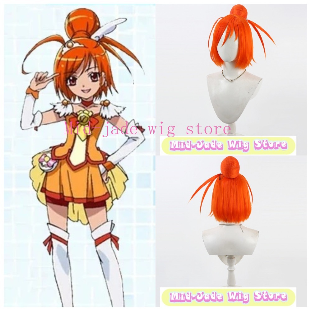 Wig Cosplay Smile PreCure Akan - Anime Cosplay Orange Hair ulasan dan harga
