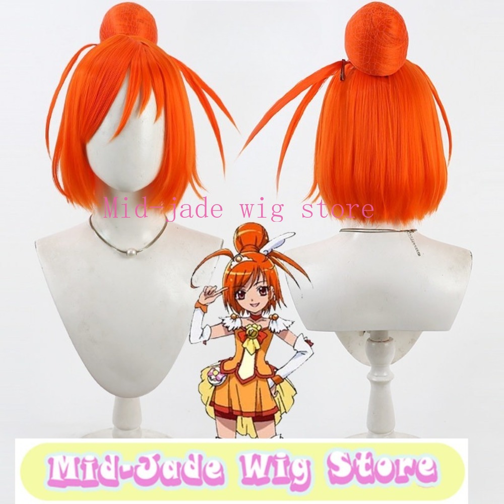 Wig Cosplay Smile PreCure Akan - Anime Cosplay Orange Hair ulasan dan harga